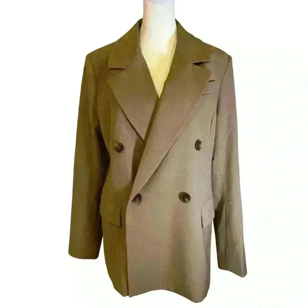 Avec Les Filles Double Breasted Blazer Women’s Size M Tan Color Fully Lined